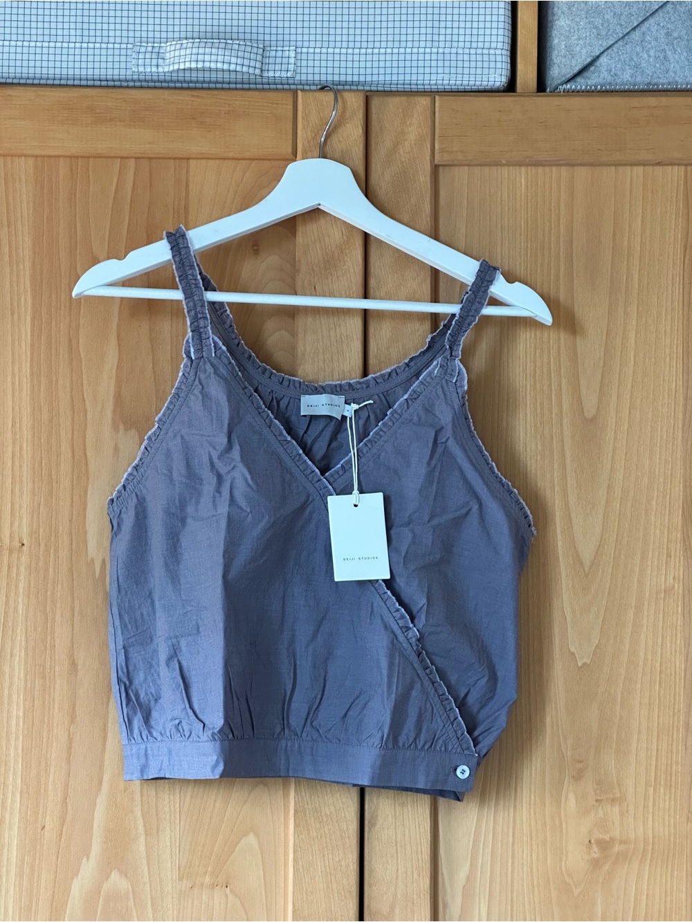 Deiji Studios Overlie Top, Lavender Cropped Tank with Ruffle Trim